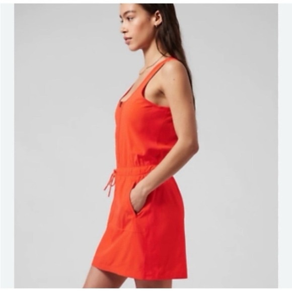 Athleta Dresses & Skirts - ATHLETA‎ SAVANNAH Strap Mini Dress M Orange V-Neck Sleeveless Drawstring